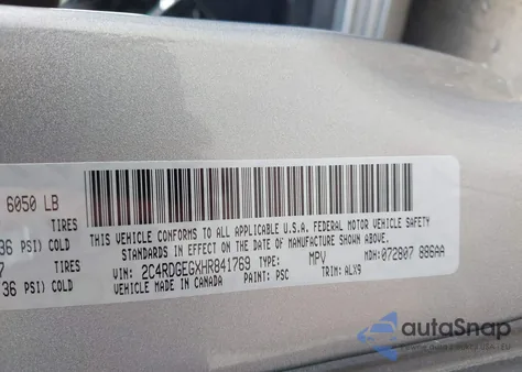 2017 Dodge Grand Caravan Gt из США, поврежденный, VIN 2C4RDGEGXHR841769